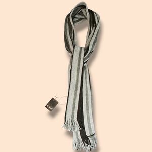 Altare | Cashmere Feel Striped Fringe Heather Gray & Dark Brown Scarf | NEW |